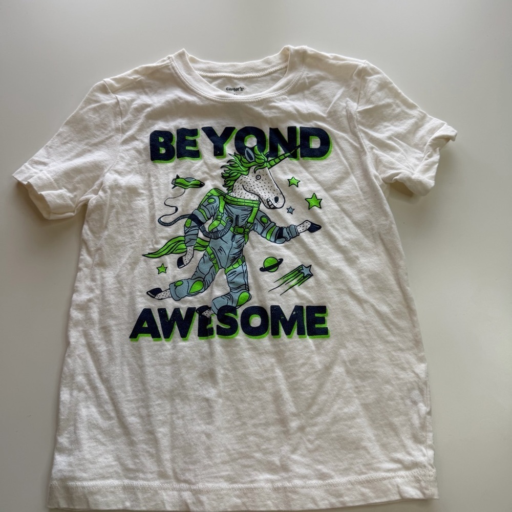 Carter's White Tee with Green Astronaut Graphic